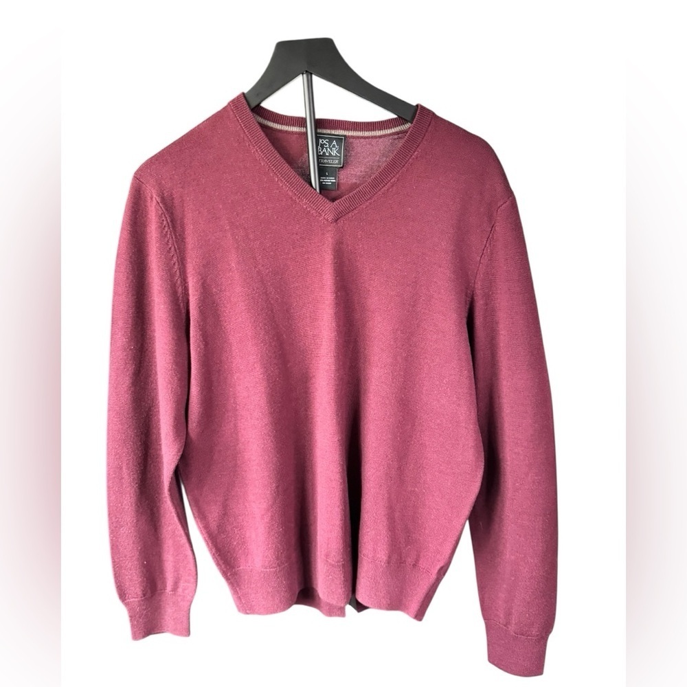 Jos A Bank Traveler 100% Merino Wool V Neck Sweater Burgundy Large Classic W152